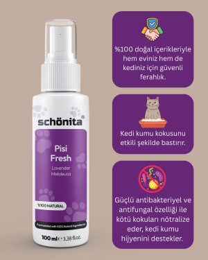 Schönita Doğal Kedi Kumu Koku Giderici Sprey – Lavanta & Çay Ağacı Yağı İçerikli